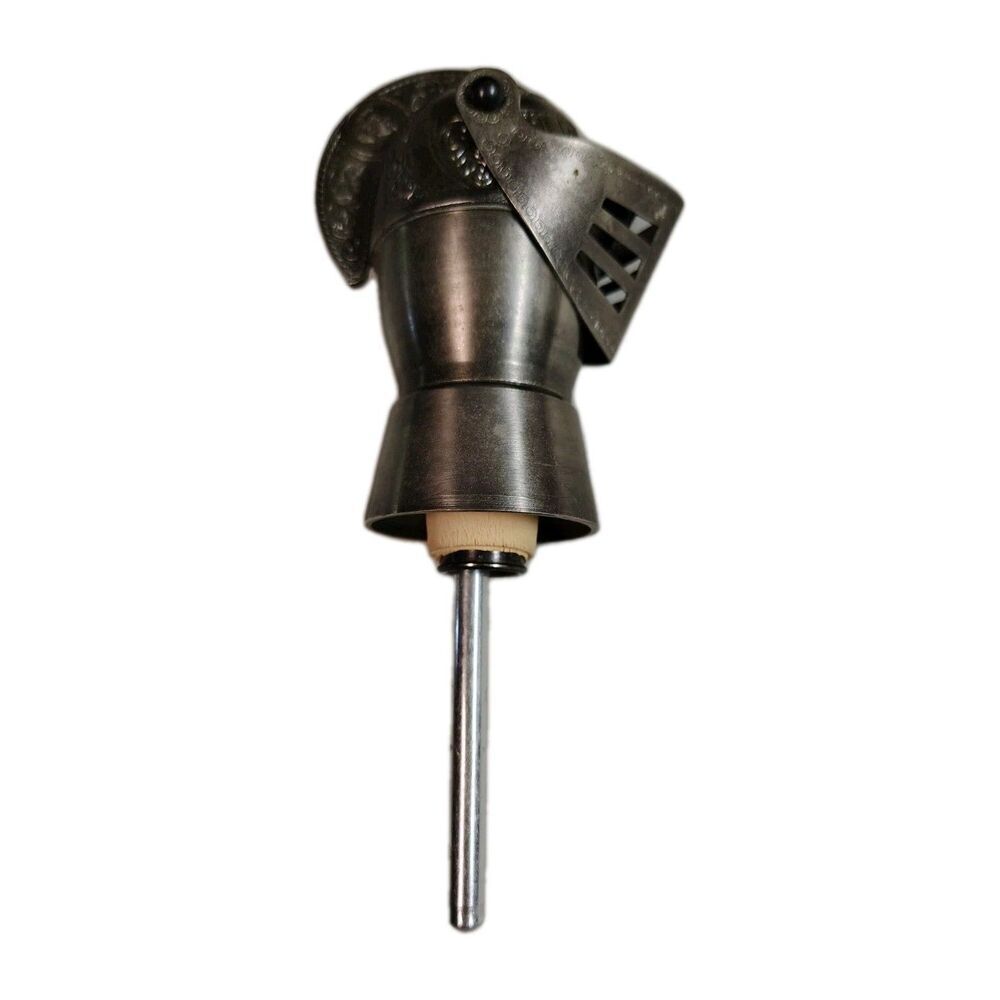 Vintage MCM Medieval Knight Helmet Liquor Pourer Stopper Metal Barware Rare - Picture 5 of 7